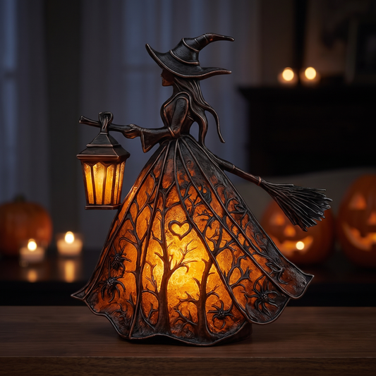 Halloween Witch Table Lamp Spooky Desk Decor Light