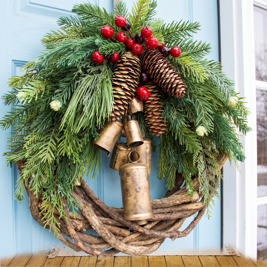 Farmhouse Christmas Wreath, Boho Wreath, Holiday Wreath