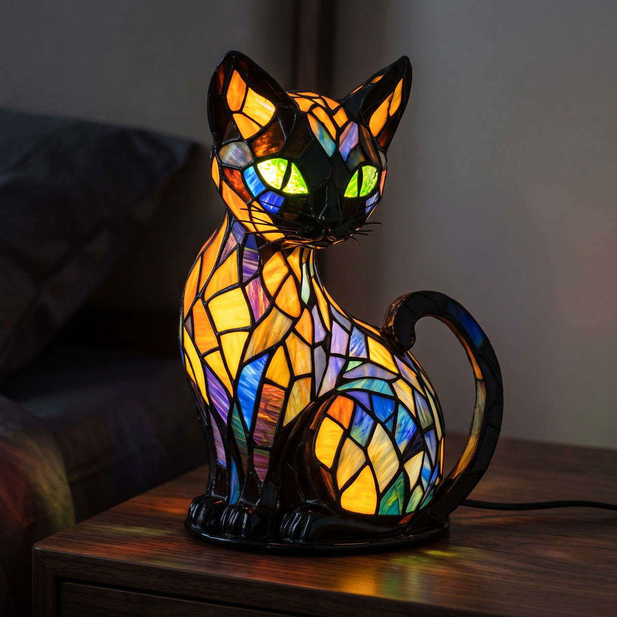 Stained Glass Cat Table Lamp