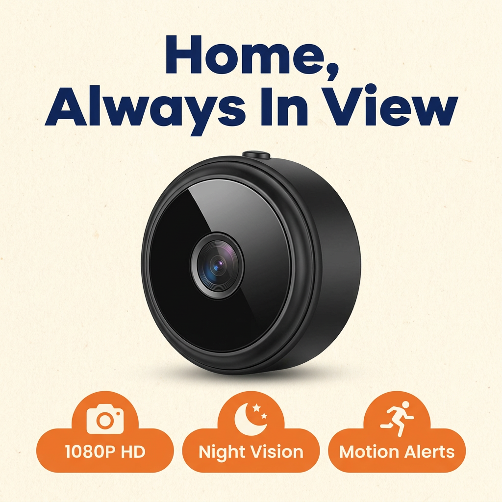 Mini WiFi Home Camera – 1080P Magnetic Pet & Baby Monitor Cam with Night Vision, Live Audio & Motion Alerts