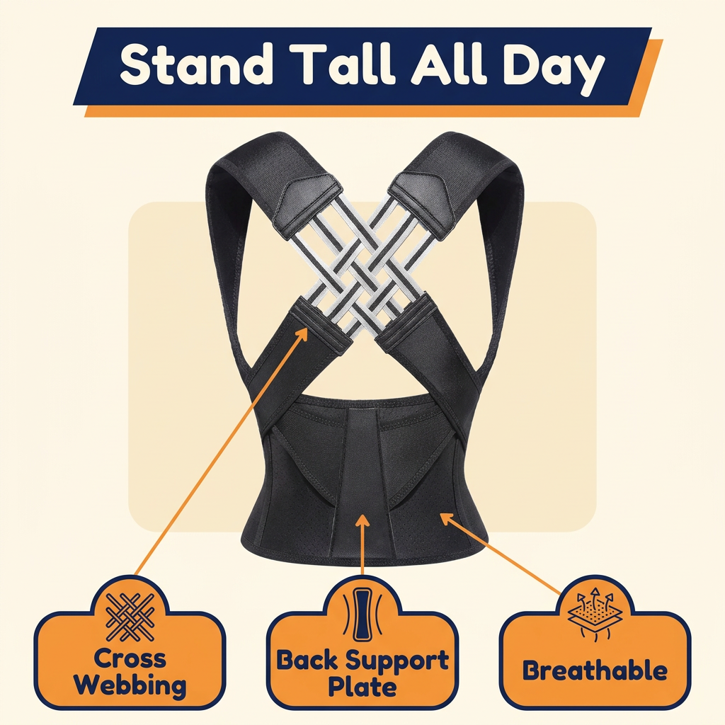 Full Back Posture Corrector Vest – Upper & Lower Back Brace with Spine Support Plate & Wide Shoulder Straps, Unisex S–2XL