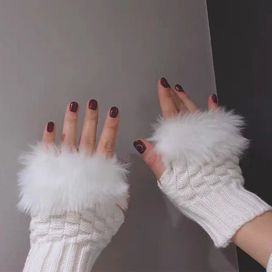 Faux Fur Fingerless Winter Gloves Hand Warmer