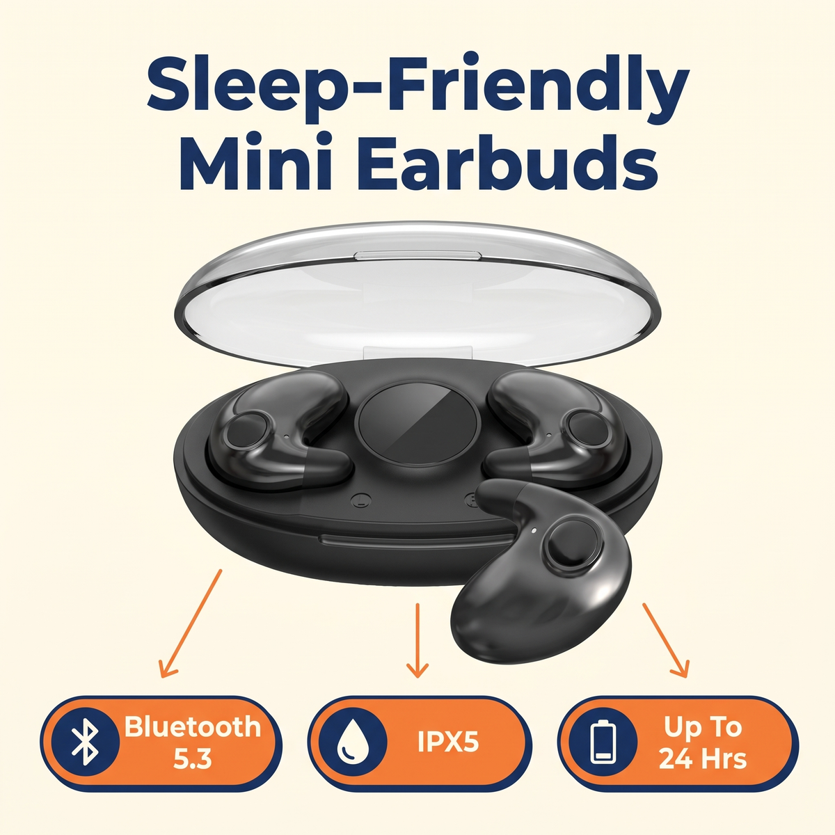 Wireless Sleep Earbuds – Bluetooth 5.3 Mini In-Ear Headphones, IPX5 Water Resistant, Noise Reduction & Charging Case
