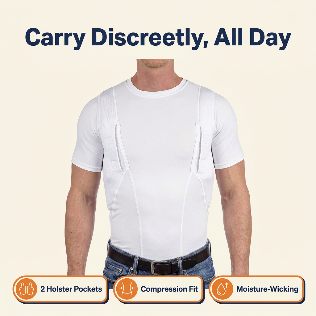 Concealed Carry Holster T-Shirt – Compression Undershirt with 2 Side Holster Pockets, Moisture-Wicking