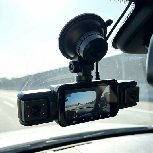 4-Channel Dash Cam Front, Rear & Inside – WiFi App, 1080P, Infrared Night Vision, 3 Inch Screen & 24H Parking Monitor