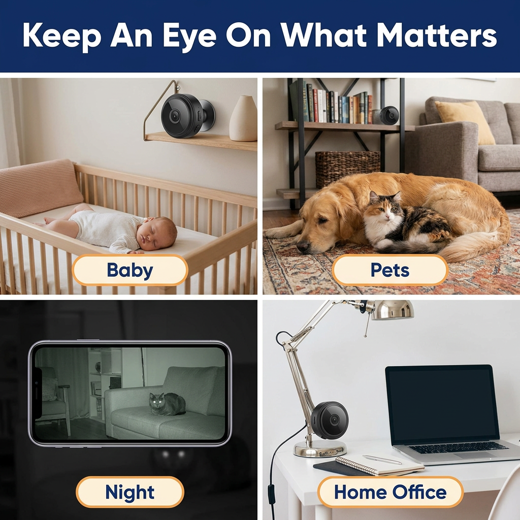 Mini WiFi Home Camera – 1080P Magnetic Pet & Baby Monitor Cam with Night Vision, Live Audio & Motion Alerts