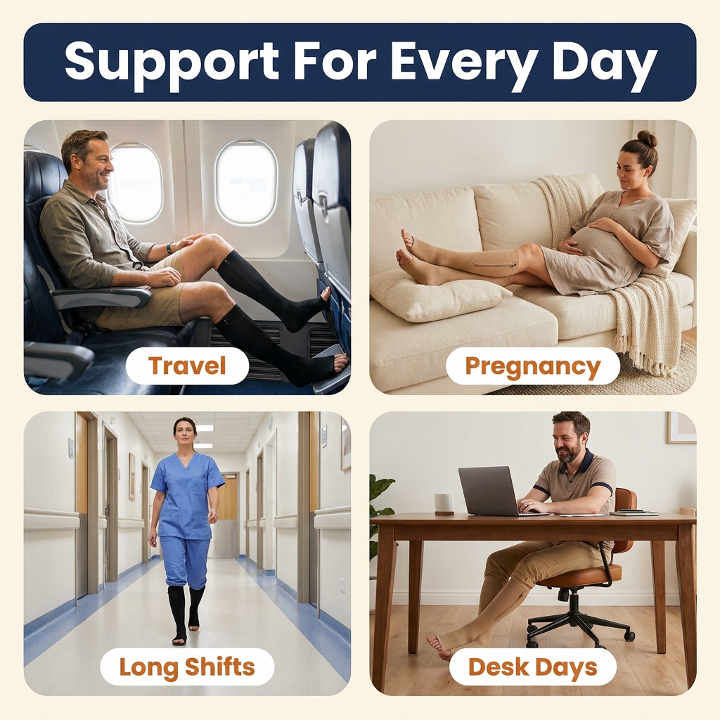 Zipper Compression Socks 20-30 mmHg – Open Toe Knee-High Support Stockings for Swelling & Tired Legs, Unisex