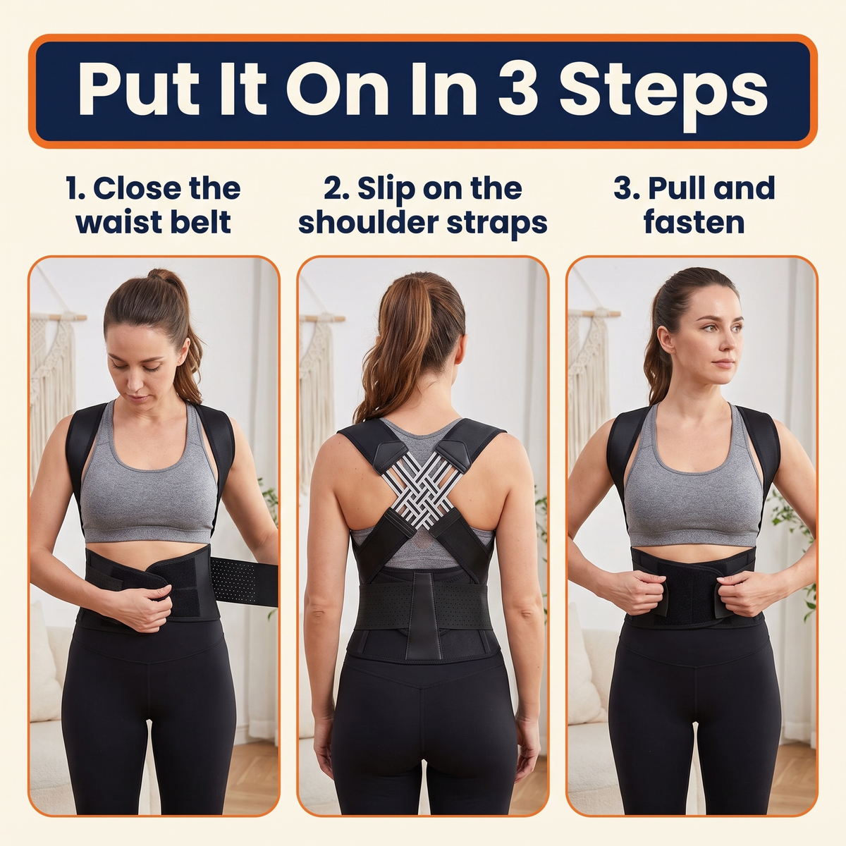 Posture Corrector for Back Pain – Adjustable Back Brace with X-Shaped Elastic Straps & Lumbar Waist Belt, Men & Women