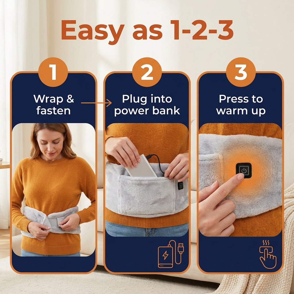 USB Heated Waist Wrap – 3 Heat Levels, Hand & Belly Warmer (CLAUDE VERSION 3)