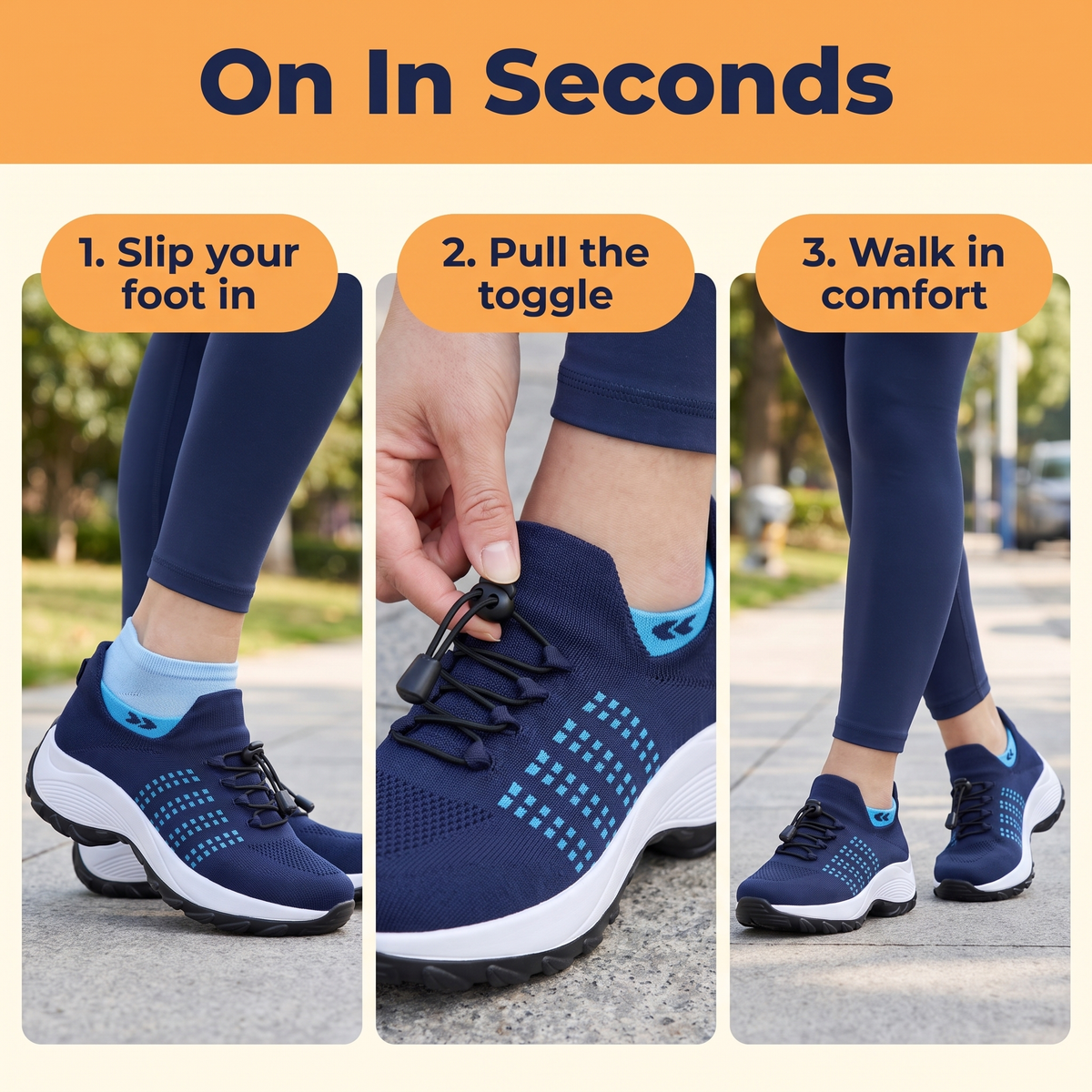 Orthopedic Walking Sneakers – Slip-On Knit Shoes with Arch Support, Wide Toe Box & Cushioned Rocker Sole