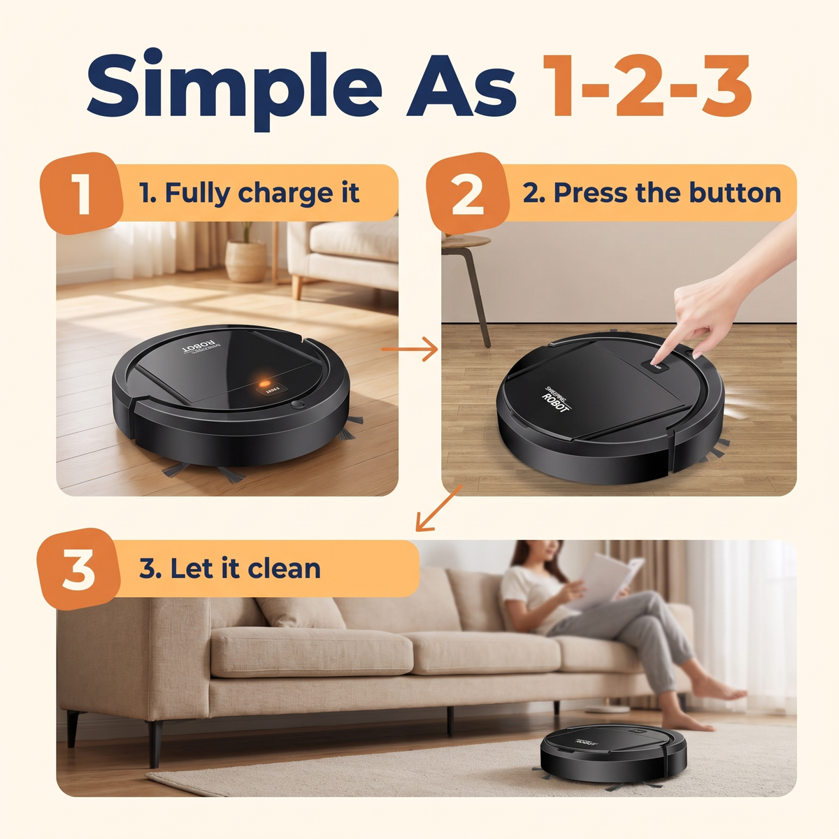 Smart robot vacuum cleaner with ultra-quiet cleaning and HEPA filtration