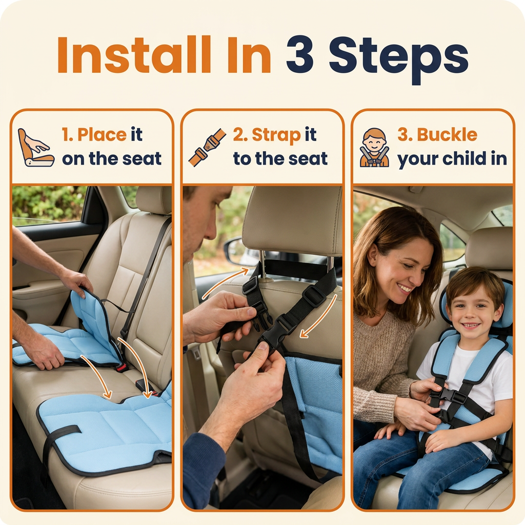 Portable Child Travel Seat – Foldable Kids Seat Cushion with 5-Point Harness, Small & Large Sizes