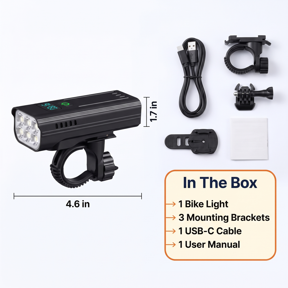 5000 Lumen Bike Light with 12 LEDs & USB-C Rechargeable Battery