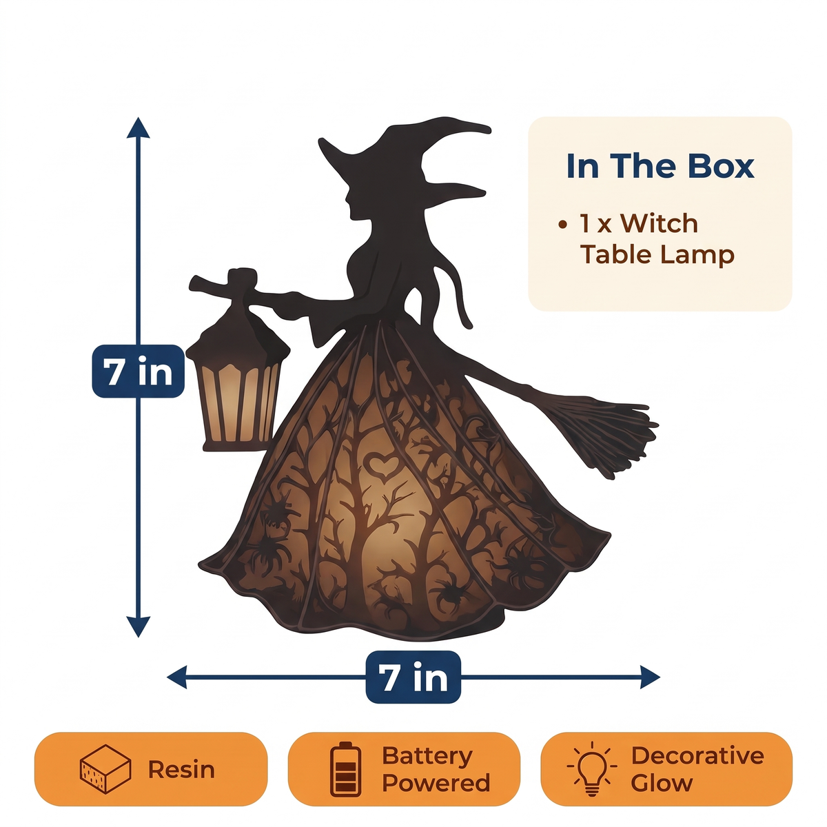 Halloween Witch Table Lamp Spooky Desk Decor Light