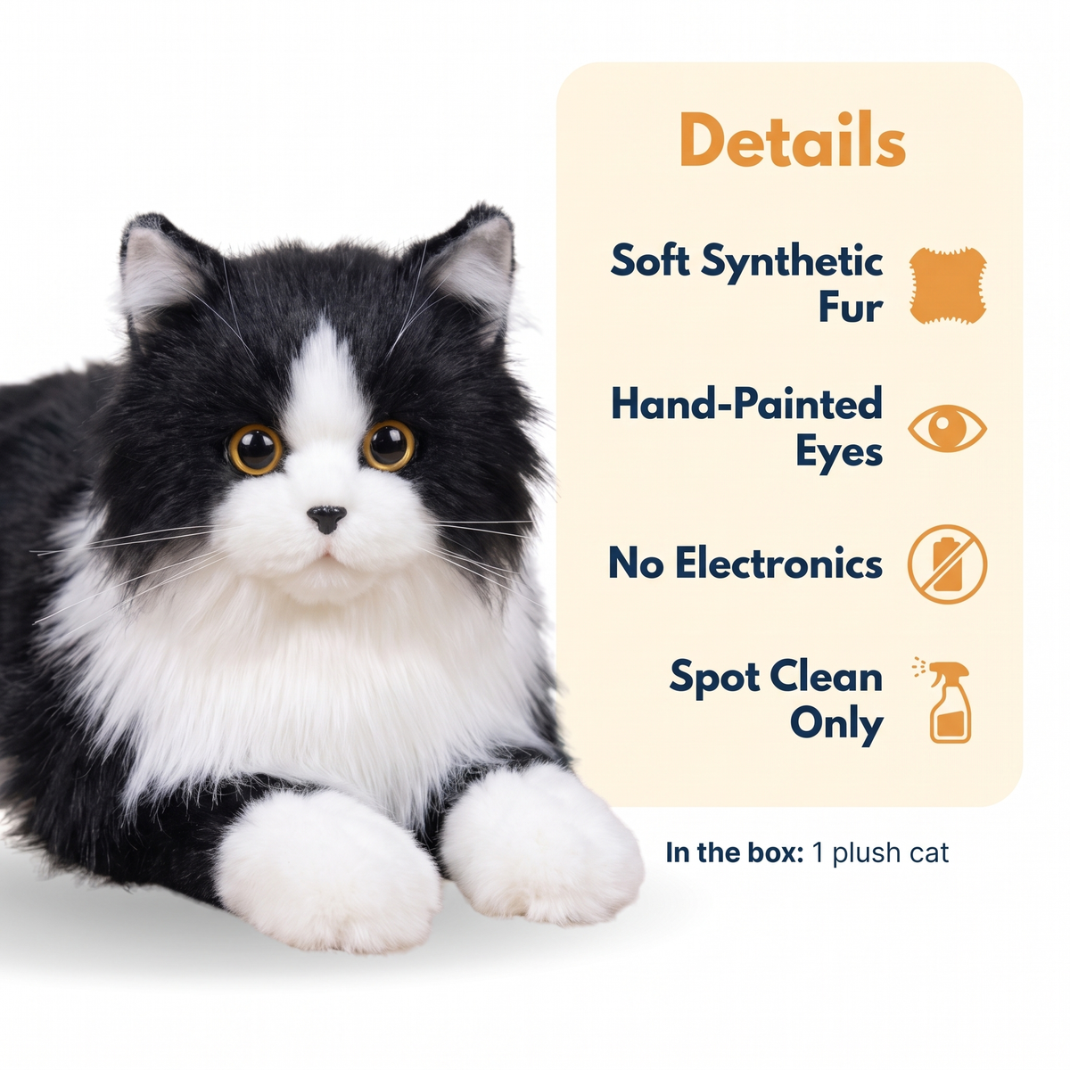 Lifelike Black and White Plush Cat
