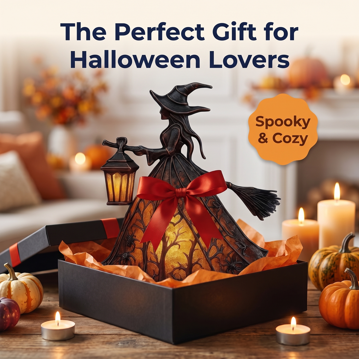 Halloween Witch Table Lamp Spooky Desk Decor Light