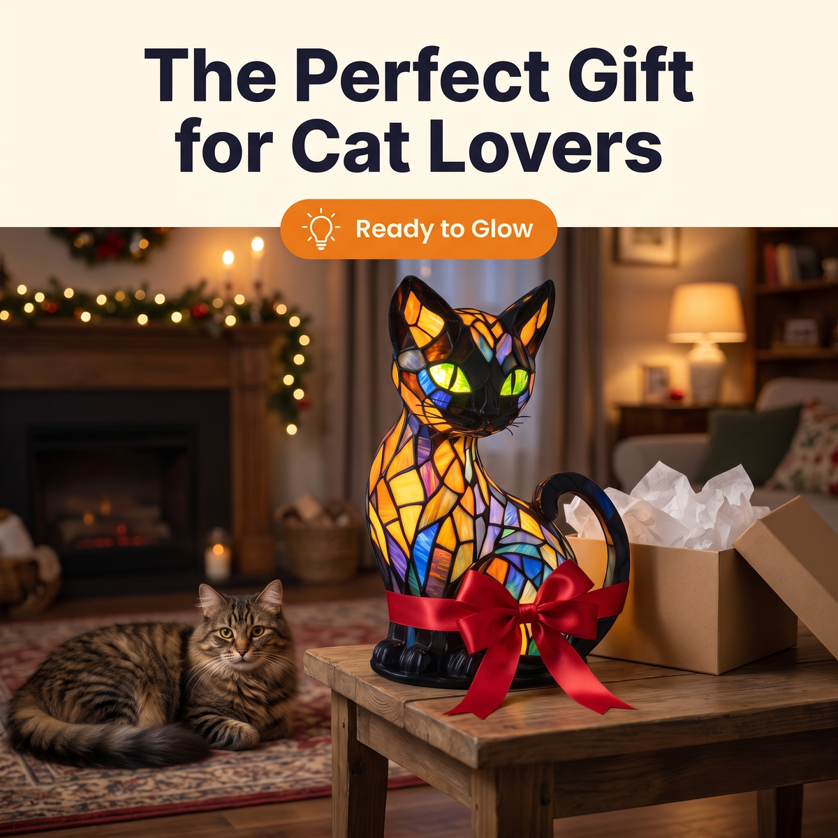 Stained Glass Cat Table Lamp