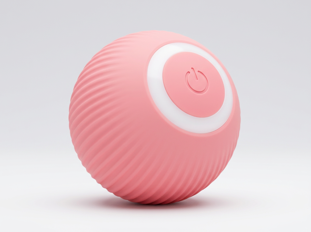 Pink ribbed self-rolling cat ball
