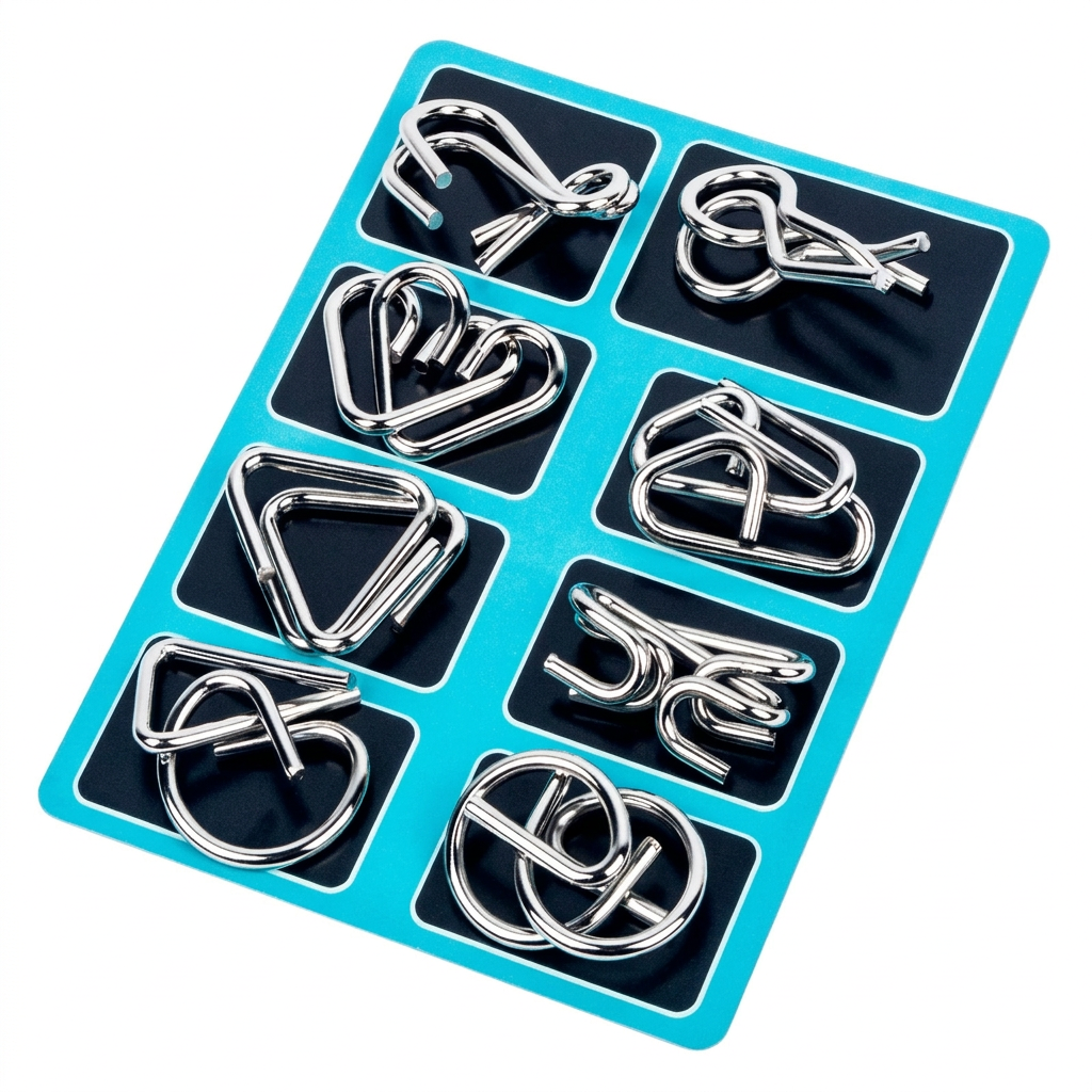 8 Piece Metal Puzzle Ring Set Brain Teaser Toys