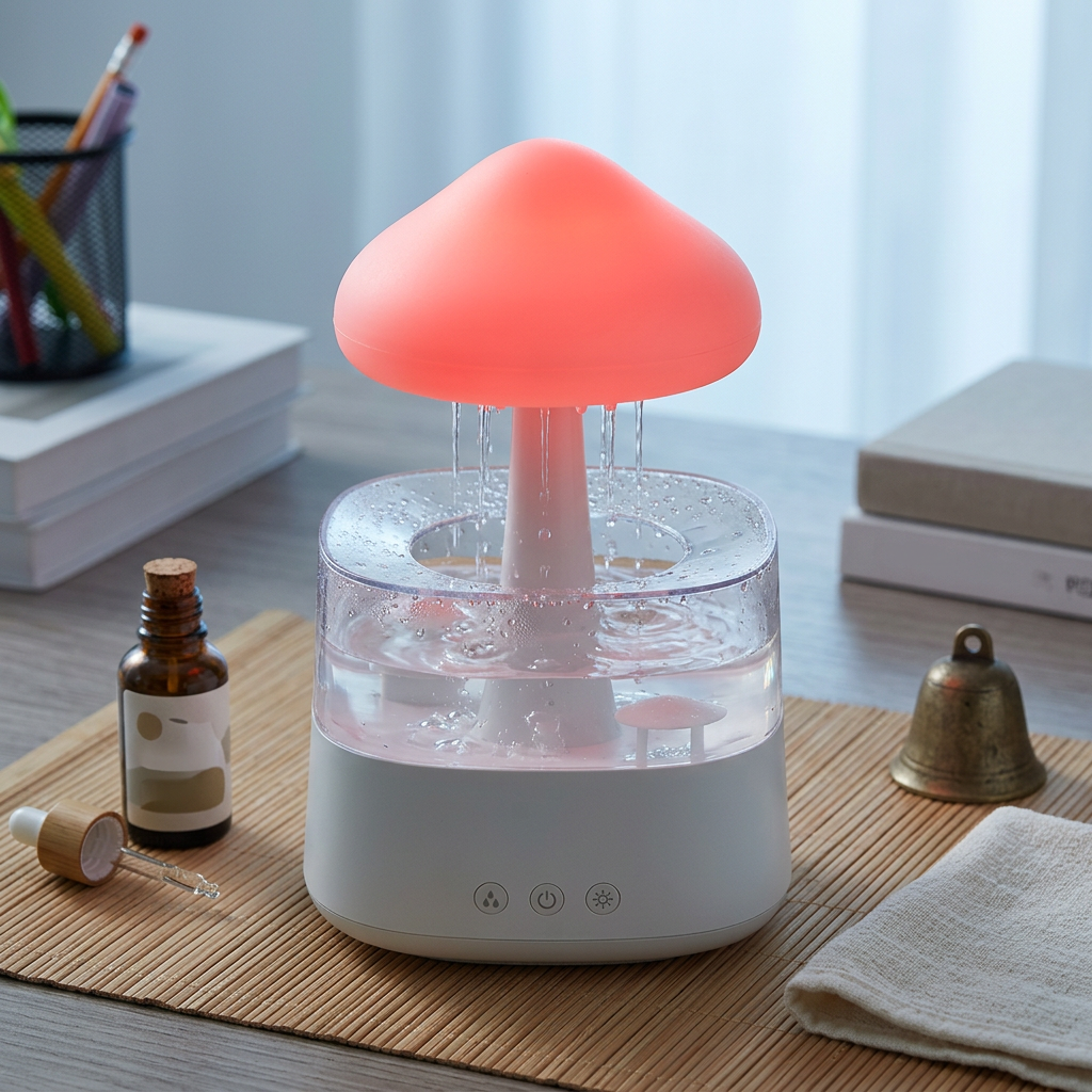 2-in-1 Desk Light Humidifier Rain Cloud Aromatherapy Essential Oil Zen Diffuser & Raining Cloud Night Light Mushroom Lamp