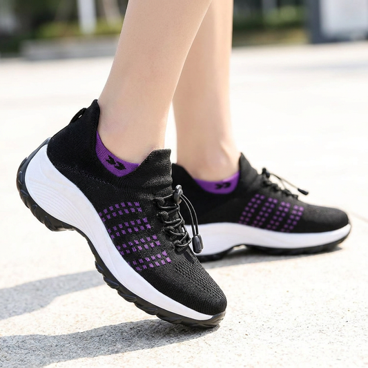 Orthopedic Walking Sneakers – Slip-On Knit Shoes with Arch Support, Wide Toe Box & Cushioned Rocker Sole