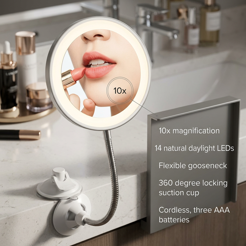 Round LED Gooseneck Makeup Mirror
