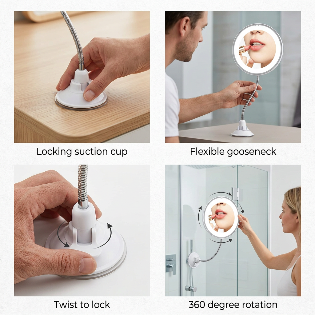 Round LED Gooseneck Makeup Mirror