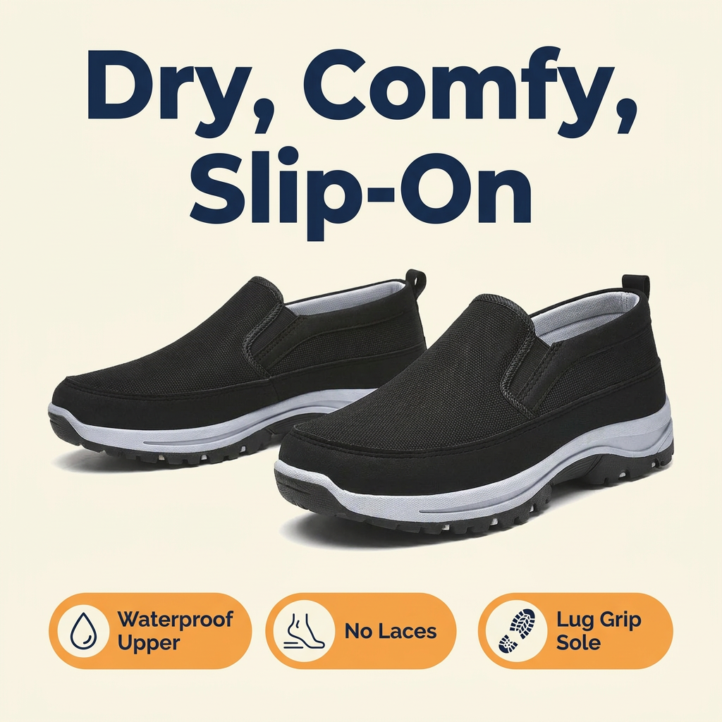 Men's Waterproof Slip-On Shoes – Orthopedic Comfort Walking Shoes with Elastic Sides & Lug Sole