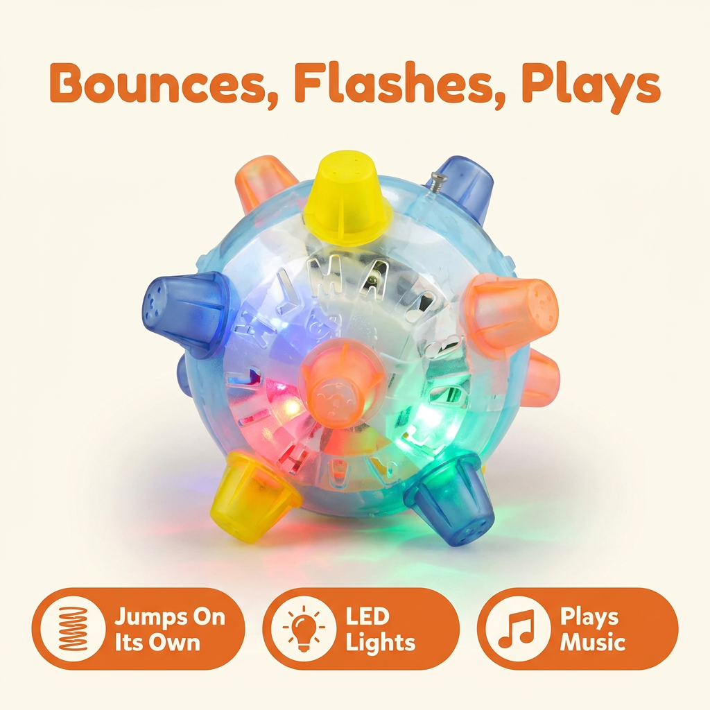 LED Jumping Ball for Dogs – Interactive Bouncing Dog Toy with Flashing Lights & Music, Self-Moving Activation Ball 5.1 in