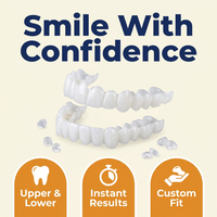 Snap-On Veneers Upper & Lower Set – Cosmetic Teeth Covers with Moldable Custom Fit, Natural White