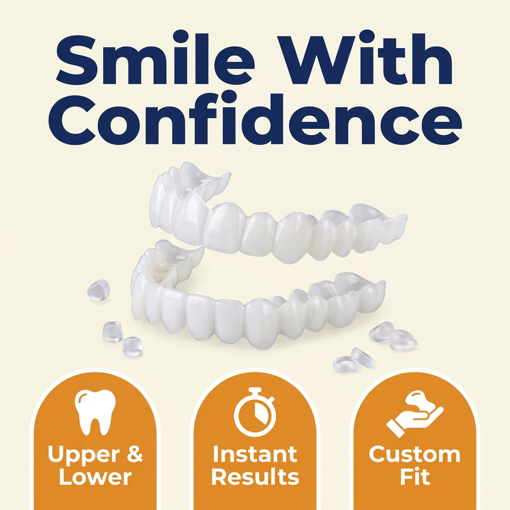 Snap-On Veneers Upper & Lower Set – Cosmetic Teeth Covers with Moldable Custom Fit, Natural White