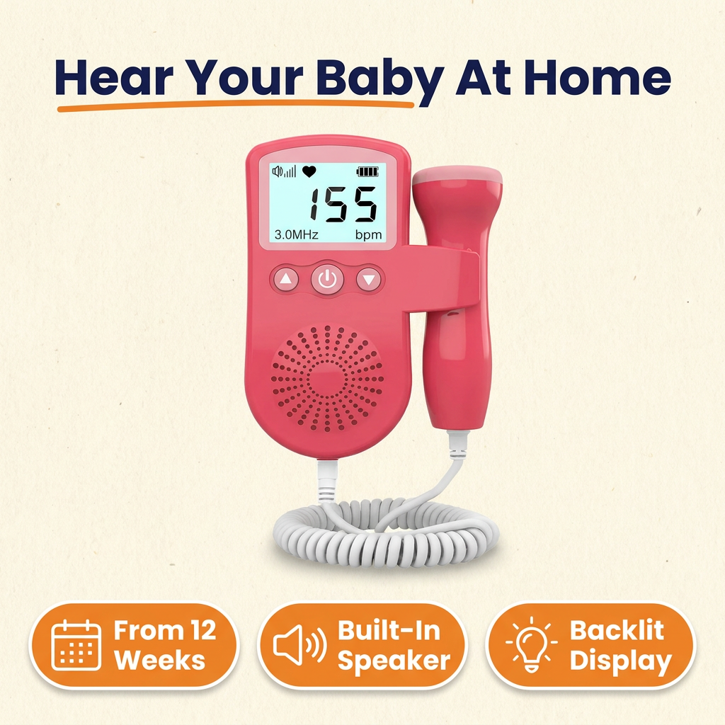 Fetal Doppler Heart Rate Monitor – Home Baby Heartbeat Listener with 3 MHz Probe, Speaker & Backlit LCD