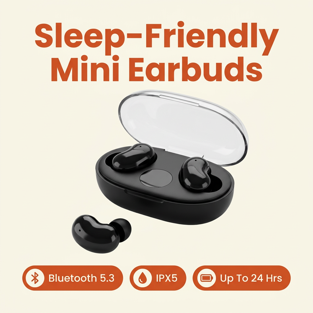 Wireless Sleep Earbuds – Bluetooth 5.3 Mini In-Ear Headphones, IPX5 Water Resistant, Noise Reduction & Charging Case