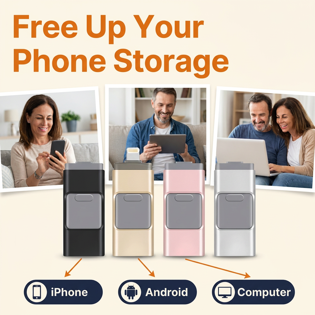 4-in-1 Phone Flash Drive 32GB – Lightning, USB-C, Micro USB & USB-A (CLAUDE VERSION 4)