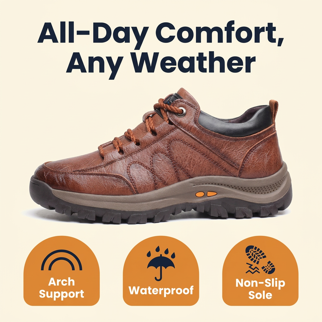 Men's Orthopedic Leather Shoes – Waterproof Arch Support Walking Shoes with Non-Slip Rubber Sole