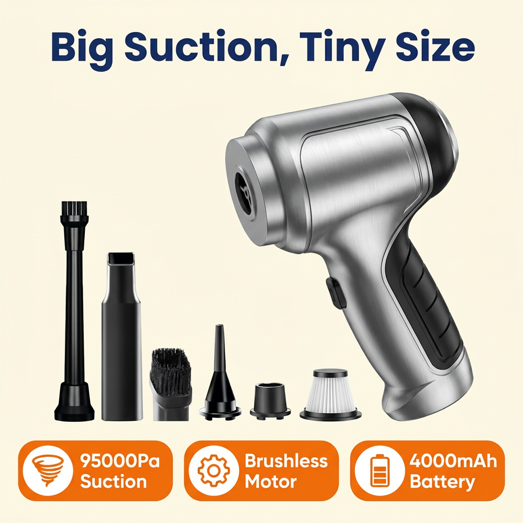 Cordless Car Vacuum Cleaner – 95000Pa Handheld Vacuum & Air Blower with Brushless Motor, 4000mAh USB Rechargeable