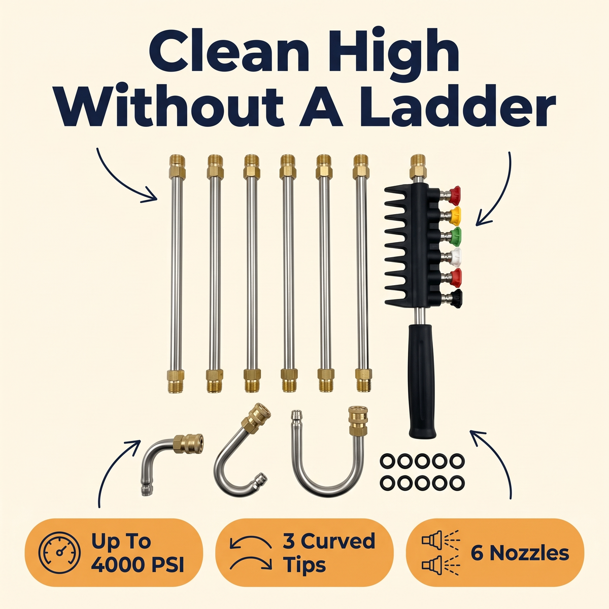 4000 PSI Telescoping High Pressure Washer Wand Set for Gutter & Roof Drainage & Walls Cleaning