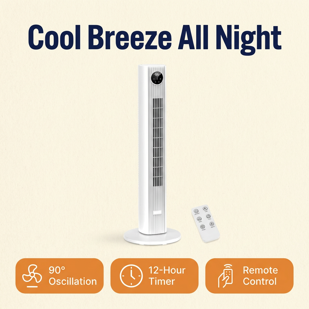 Oscillating Tower Fan with Remote – 35 in Quiet Bedroom Fan with 90° Oscillation, 4 Modes, 12-Hour Timer & LED Display