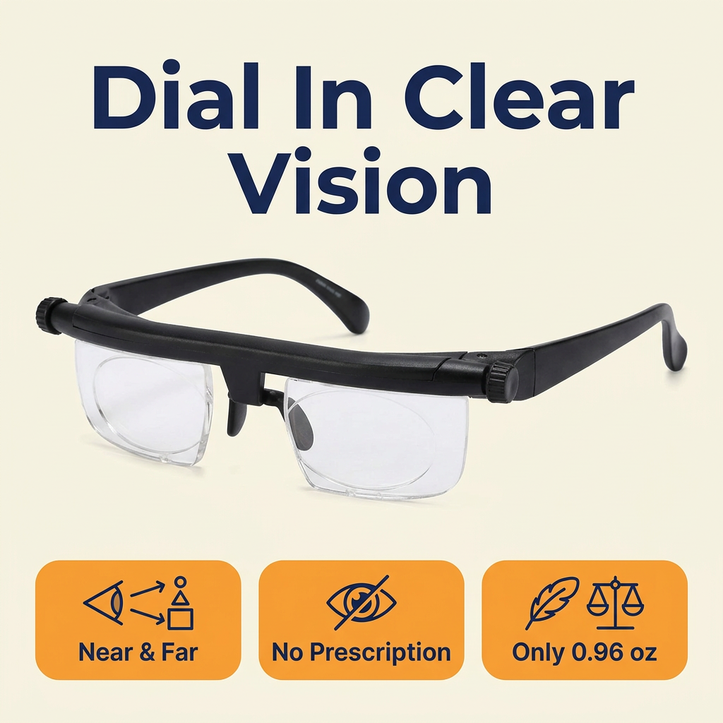 Adjustable Focus Glasses – Dial-Adjust Reading & Distance Eyeglasses, No Prescription Needed, Lightweight