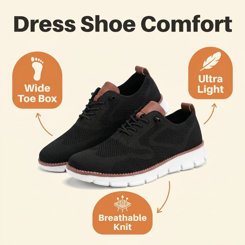 Men's Knit Oxford Shoes – Lightweight Wide Toe Box Business Casual Sneakers, Breathable & Cushioned