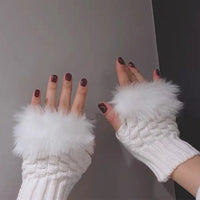 Faux Fur Fingerless Winter Gloves Hand Warmer