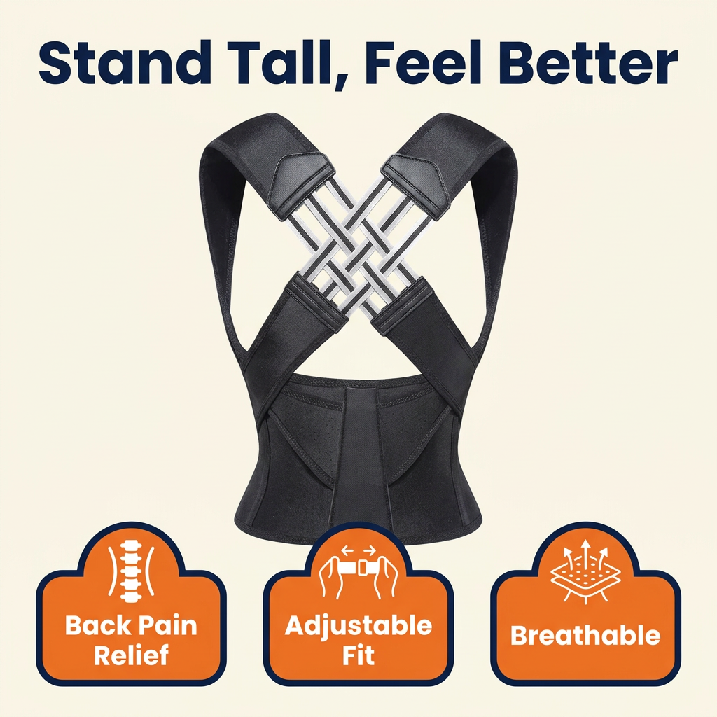 Posture Corrector for Back Pain – Adjustable Back Brace with X-Shaped Elastic Straps & Lumbar Waist Belt, Men & Women