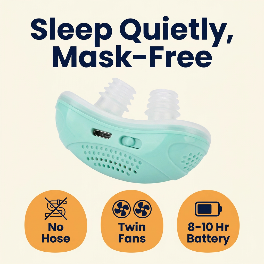 Micro CPAP Anti-Snoring Device – Mask-Free Electric Nose Device for Sleep Apnea & Travel, Rechargeable with Twin Fans