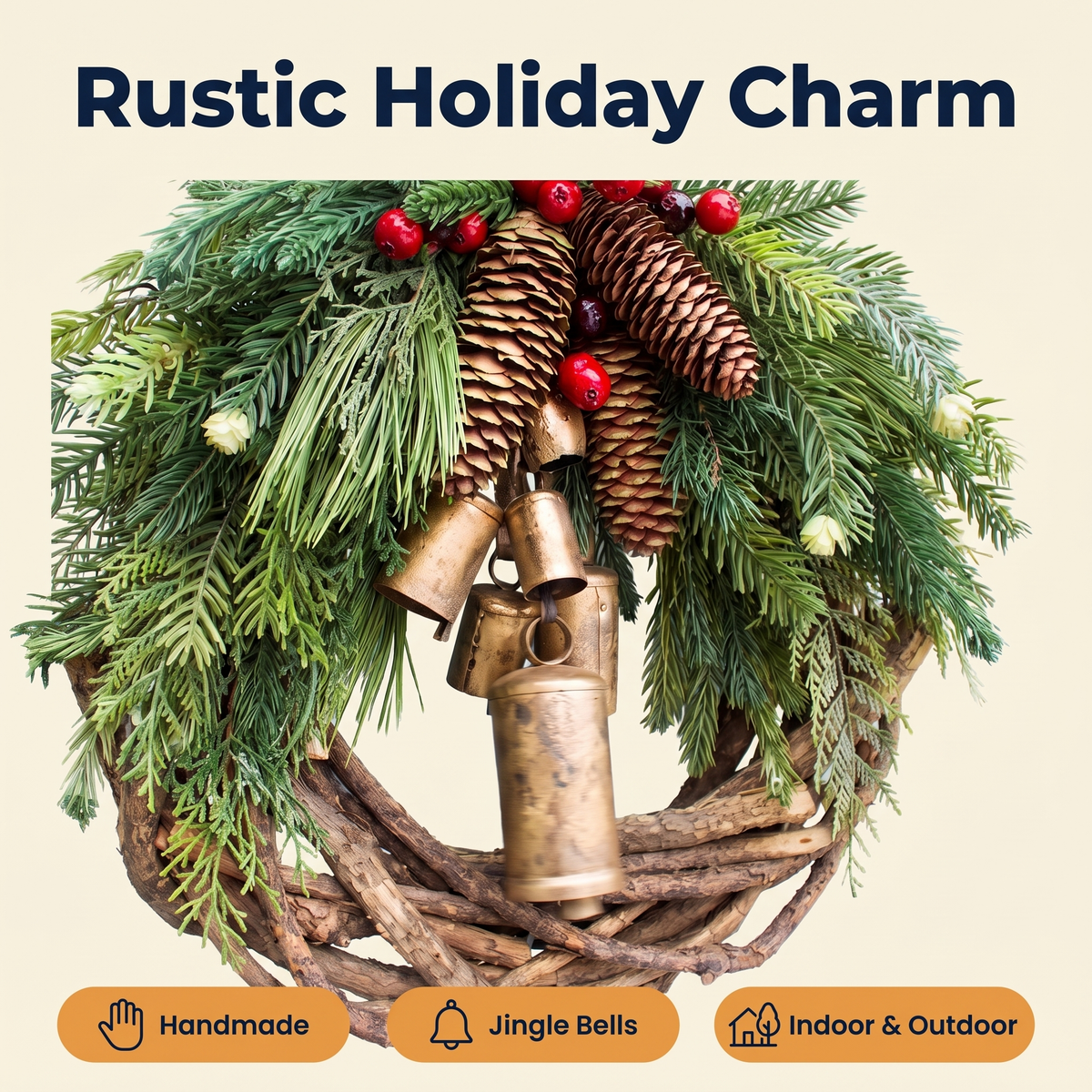 Farmhouse Christmas Wreath, Boho Wreath, Holiday Wreath