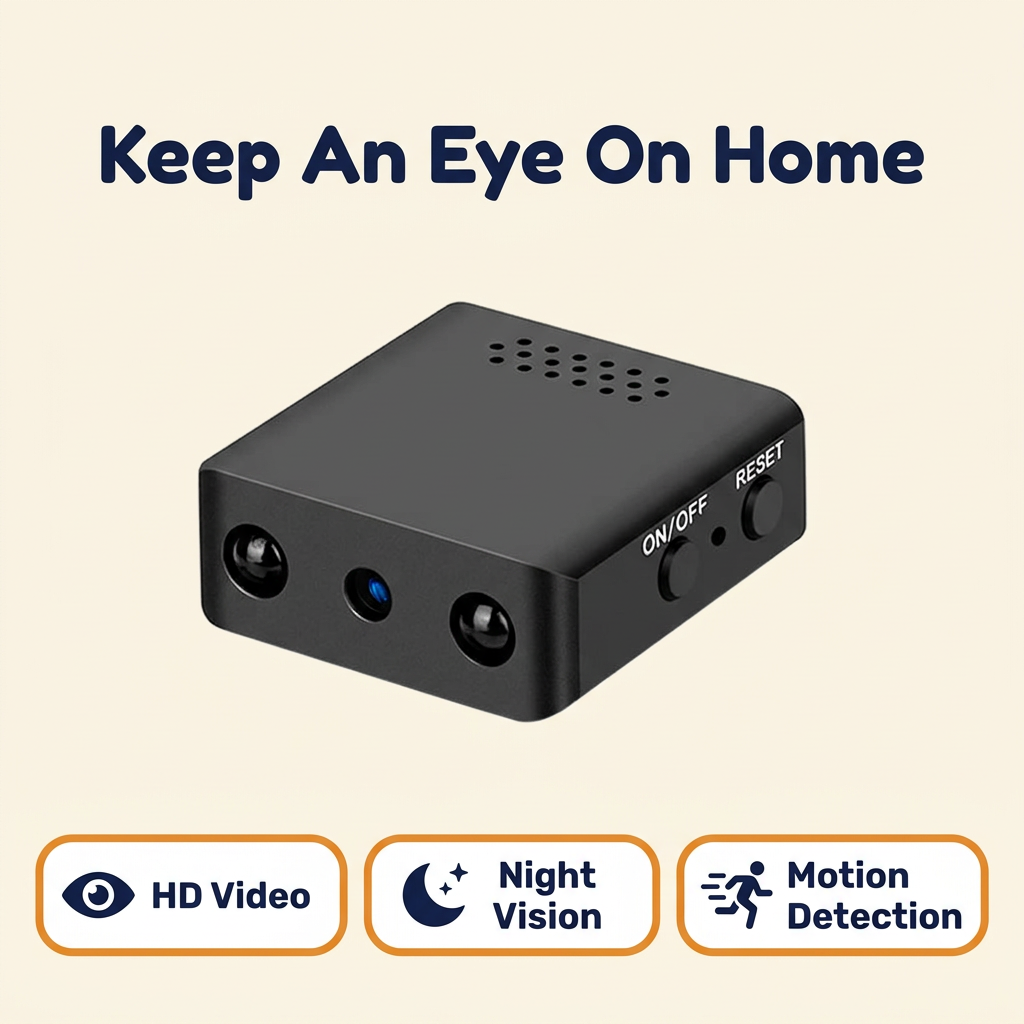 Mini Home Security Camera – HD Video with Audio, Night Vision, Motion Detection & Loop Recording