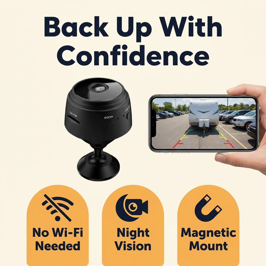 Wireless Backup Camera for RV, Truck & Trailer – Magnetic Mini HD Camera with Phone App, Night Vision & 150° Wide Angle