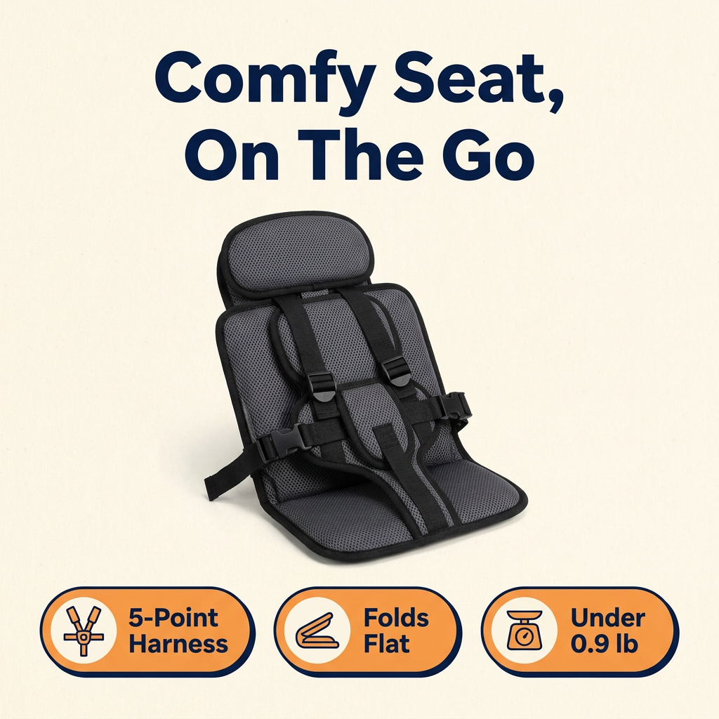 Portable Child Travel Seat – Foldable Kids Seat Cushion with 5-Point Harness, Small & Large Sizes