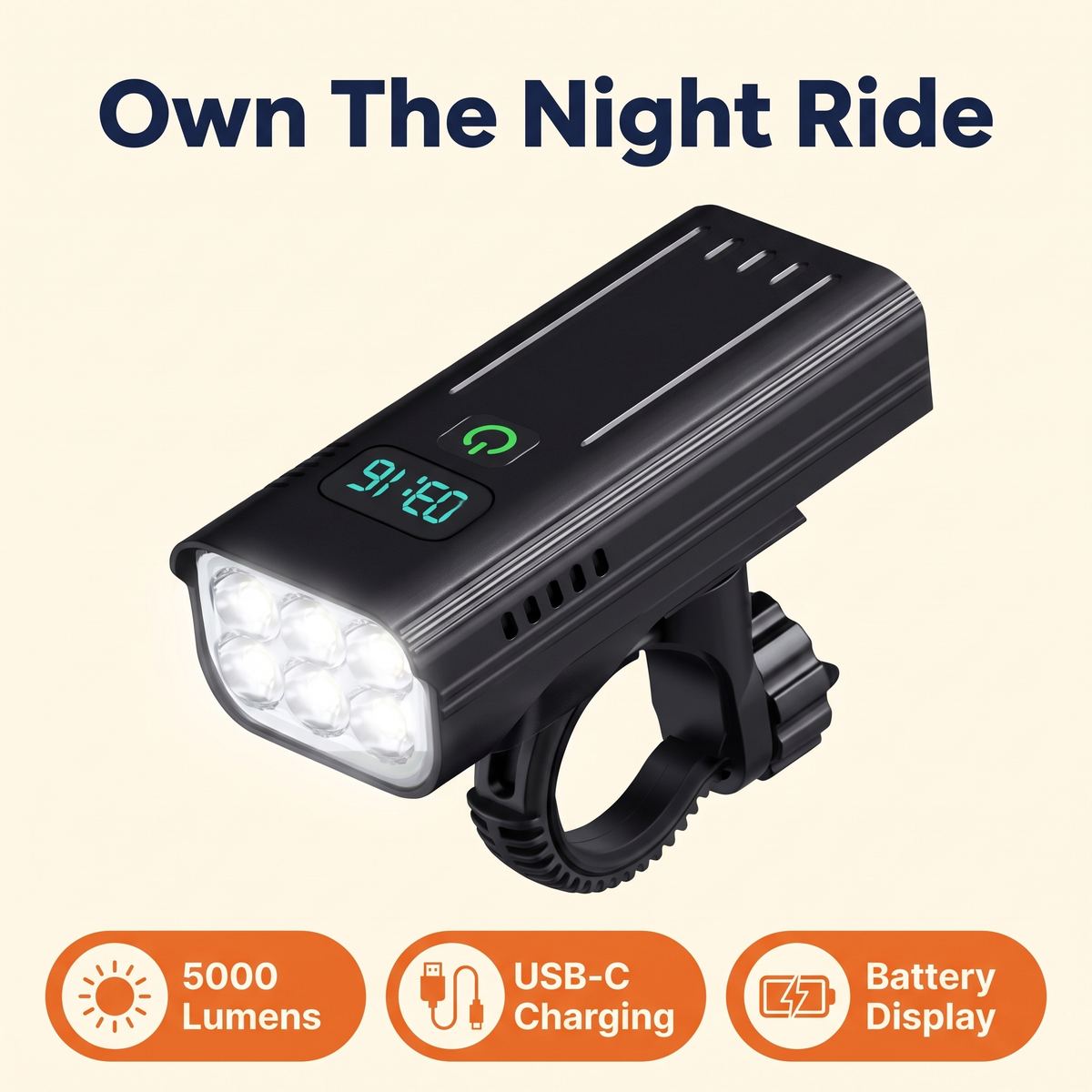 5000 Lumen Bike Light with 12 LEDs & USB-C Rechargeable Battery