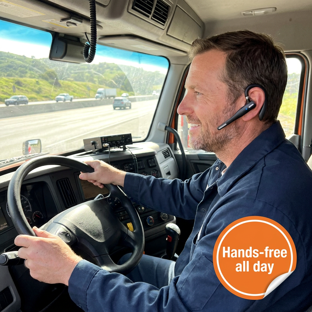 Bluetooth 5.1 Trucker Headset with Boom Mic – Dual-Mic Noise Cancelling Wireless Earpiece, 20+ Hour Talk Time, Charging Case