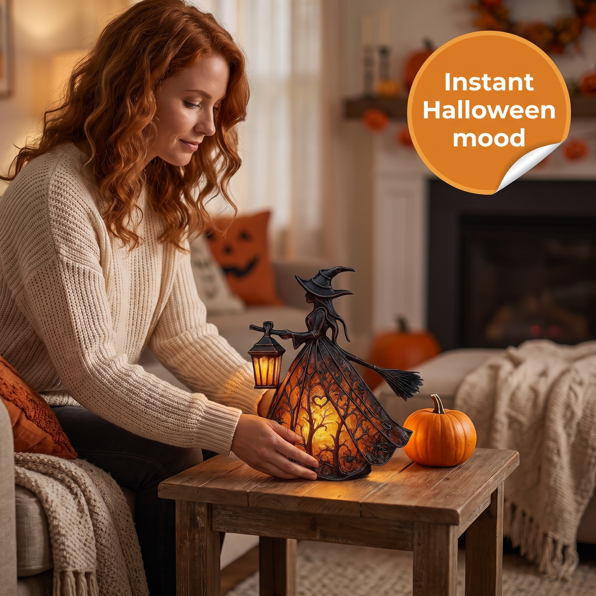 Halloween Witch Table Lamp Spooky Desk Decor Light